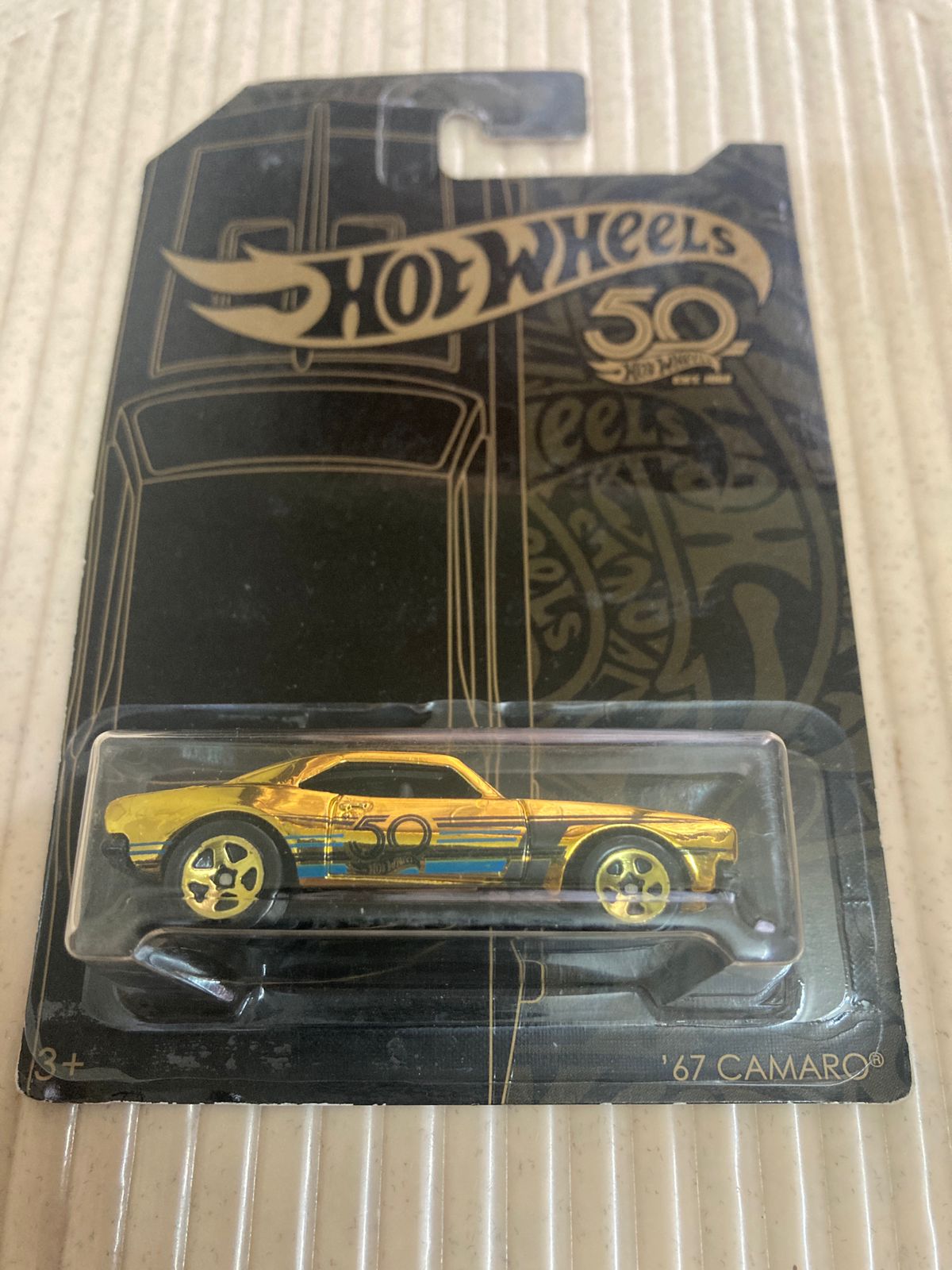 67 Camaro Gold Chrome Chase Car HW 50th Anniversary Card Art FVJ36 Crazy 4 Diecasts