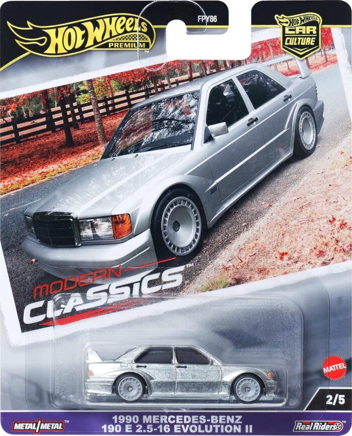 Hot Wheels Premium Car Culture - 1990 Mercedes Benz 190 E 2.5 16 Evolution II (HRV98) Silver [Imported] - Image 1
