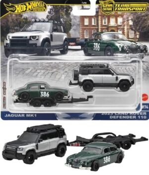Hot Wheels Team Transport - Jaguar MK1 & 2023 Land Rover Defender 110 with Trailer (JBM29) [Imported].