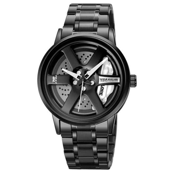 WhatsApp Image 2025-07-31 at 11.02.56 PM (1) Explore Yourself Men’s Luxury Spinning Car Wheel Watch – High-Performance Quartz Timepiece with Rotating Rim Dial, Black Stainless Steel Band (White Edition) - Image 1