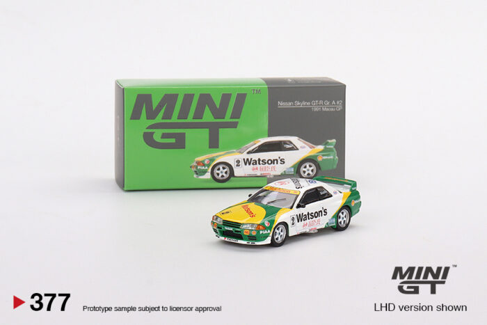 MINI GT - Nissan Skyline GT-R (BCNR32) Gr. A #12 - 1991 Macau GP Watson's Livery - Image 1