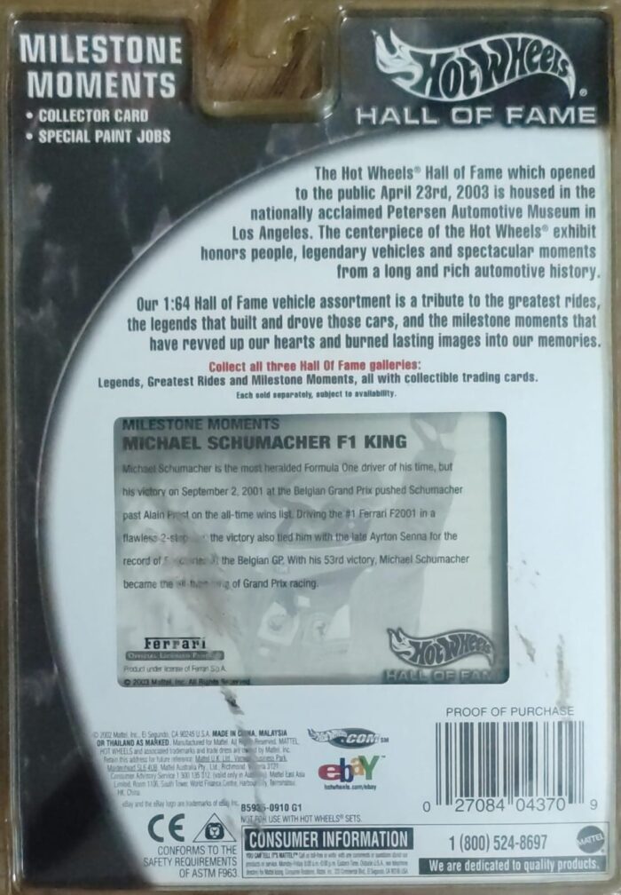 Hot Wheels Hall of Fame - Milestone Moments Michael Schumacher F1 King (B5935). - Image 2