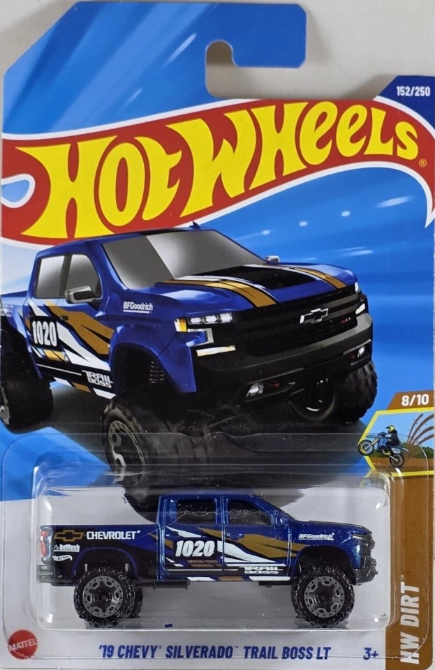 19 Chevy Silverado Trail Boss LT-HYY97 Hot Wheels Mainline - 19 Chevy Silverado Trail Boss LT - HYY97 - Blue - Image 1